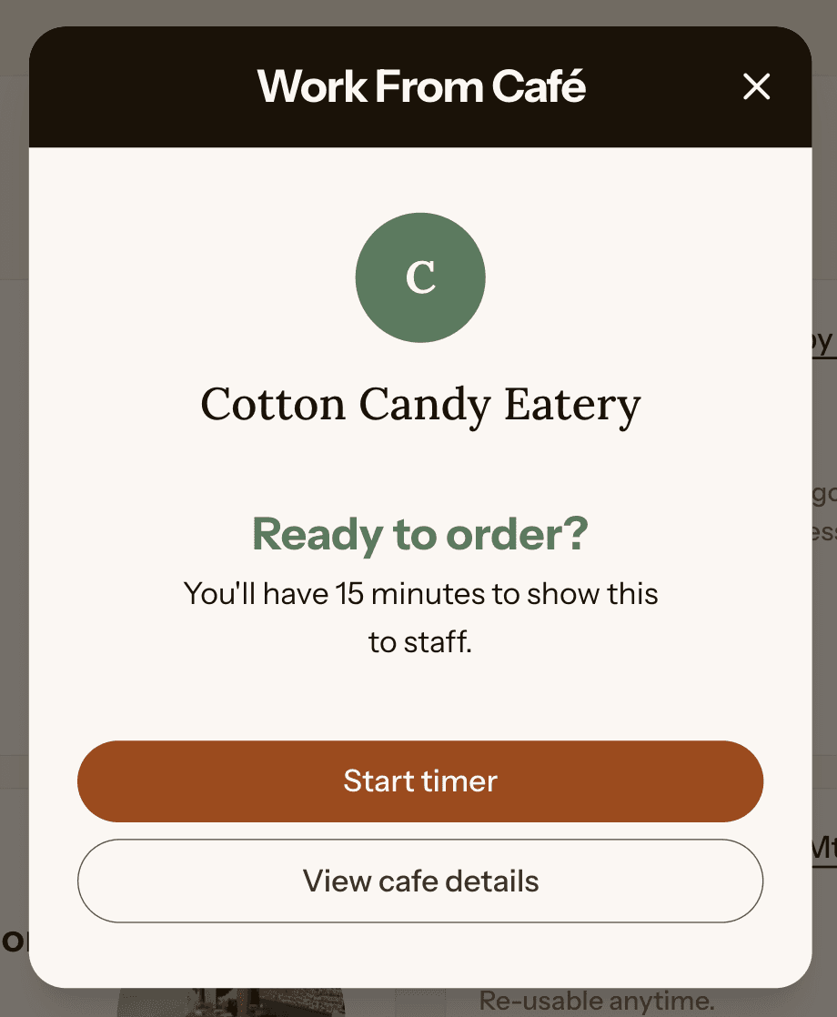 'Ready to order?' screen with a Start timer button
